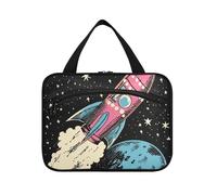 Retro Vintage Rockets Space Hanging Large Hanging Travel Toiletry Bag with Hook, Designer Necessities Bags for toiletries for mom Hotel maleta para maquillaje L