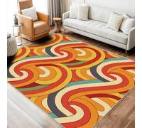 Retro Vintage Rug for Living Room 160 x 230cm, Abstract 70s 80s Colorful Striped Textured Rugs Non Slip Low Pile Washable for Bedroom Kitchen, Retro Vintage Decor Area Rug Home Accessories Carpet,