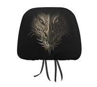 Retro Vintage Scary Angry Dragon Head On Black 1PC Universal Car Seat Headrest Protector Covers, Soft Car Headrest Cover Interior Accessories Decoration Fit Most Cars Vehicles