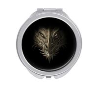 Retro Vintage Scary Angry Dragon Head On Black Folding Make Up Mirror, Compact 2X/1X Magnification Mirror, Women Portable Travel Makeup Mirror 2.4 x 2.4 inch