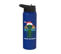 Retro Vintage Sci Fi Christmas Alien Santa Peace On Earth Stainless Steel Insulated Water Bottle