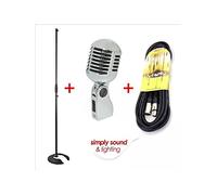 Retro Vintage Silver 50's Style Microphone + Mic Stand & 6m Cable