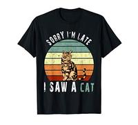 Retro Vintage Sorry I'm Late I Saw A Cat Cute Cat Gift lover T-Shirt