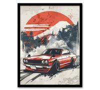 Retro Vintage Sportscar Classic Japanese Red Sky Framed Art Print Artery8 Red A4