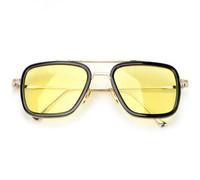 Retro Vintage Sunglasses Tony Stark Glasses Square Metal Frame for Men Women Goggle Classic Alloy Frame (Black Frame Yellow Lens)