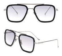 Retro Vintage Sunglasses Tony Stark Glasses Square Metal Frame for Men Women Goggle Classic Alloy Frame (Silver Frame Light Grey Lens)