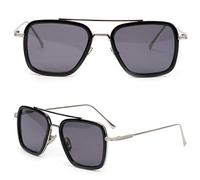 Retro Vintage Sunglasses Tony Stark Glasses Square Metal Frame for Men Women Goggle Classic Alloy Frame (Silver Frame Grey Lens)