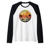 Retro Vintage Sunset Palm Trees Mountain View Design Gift Raglan Baseball Tee