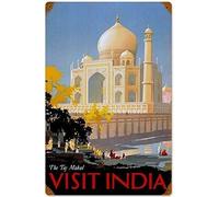 Retro Vintage Taj Mahal India Metal Sign Tourism Advertisement Travel Decor Outdoor Decoration Plaque 8X12 inch