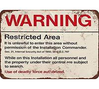 Retro Vintage Tin Metal Sign 8x12 Inch Warning Restricted Military Area 51 Wall Decor