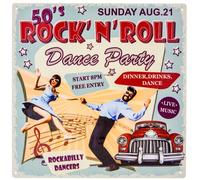 Retro Vintage Tin Sign - 50s Rock n Roll Dance Party - Decorative Sign 30 x 30 cm