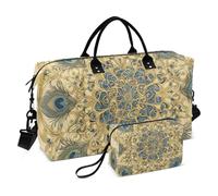 Retro Vintage Victorian Style Peacock Feather Blue Green Decorative Overnight Bag Travel Tote Gym Bag with Adjustable Strap for Sports Waterproof bolso para Mujer