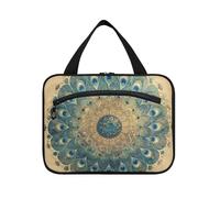 Retro Vintage Victorian Style Peacock Feather Blue Green hanging travel bag for toiletries with hook, designer washable bag with compartments for travel must haves vacation bolsa para, retro vintage
