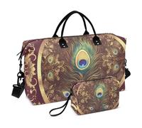 Retro Vintage Victorian Style Peacock Feather Pattern Decorative Travel Tote Bag Travel Tote Gym Bag with Toiletry Bag for Airplane Traveling Waterproof bulto de para Hombre