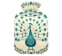 Retro Vintage Victorian Style Peacock Green hot Waterbottle with Soft Cover, 2L Water Bags for Hand Feet Warmer