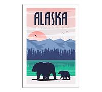 Retro Vintage Wall tin Plaque Alaska Bear Sunset Metal Wall Decor Decorative Tin Sign Art Plaque Poster for Home Kitchen 30x30CM