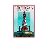 Retro Vintage Wall tin Plaque White Shoal Michigan Canada Lighthouse Metal Wall Decor Decorative Tin Sign Art Plaque Poster for Home Kitchen 30x30cm