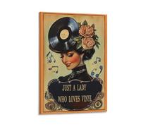 Retro Vinyl Lady Poster Vintage Music Wall Art for Women Who Love Records Feminine Record Lover Gift Decor for Bedroom Studio Or Music Room Elegant Turntable-Inspired Pin-Up Print Gift 08x12inch Frame