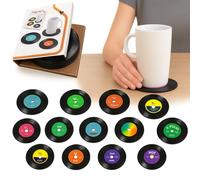 Retro Vinyl Record Coasters 12 Pcs with Holder, Funny Non-Slip Cup Mats for Coffee, Tea, Drinks, Novelty Protection for Party, Home, Office, Bar & Housewarming Records Singles Gift for Music Lovers