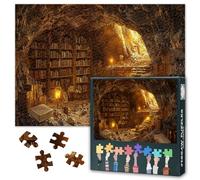 Retro Vooks Jigsaw Puzzles 1000 Pieces for Adults, Bookshelf in the Cave Puzzle 1000 Pieces Easy Jigsaw Puzzles Challenging Puzzle Family Activity Game Nights Gift Toy 20x27 inches