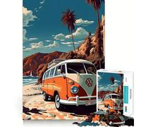 Retro VW Bus Beach Travel Jigsaw Puzzle for Teenagers 1000 Pieces Boost Memory Relaxing Fun Premium Cut Stylish Gift (38x26cm)