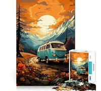 Retro VW Bus Mountain Ride Jigsaw Puzzles 1000 Pieces for Adults Strengthen Memory Group Joy Clean Edge Stylish Gift (50x75cm)