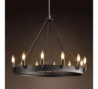 Retro Wagon Wheel Painted Metal Personality Candle Bar Pendant Light E14 12-Lights Iron Chandelier Ceiling Lighting,Pendant Ceiling Light
