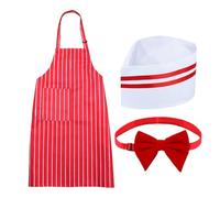 Retro Waiter Suit - Red And White Striped Polyester Adjustable Carnival Apron With Bowknot Hat Classic Outfit Professional Set | Gift Set For The Business