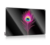 Retro Wall Art Handcrafted Mimosa Bar Decor Home Decor - A Vibrant Peacock Feather Against A Black Background. Ideas Rustic Style Artwork For Lake(20X30CM)