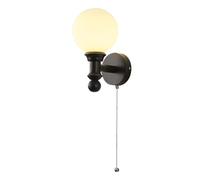 Retro Wall Sconce - Modern Ash Wood Globe Glass Lamp with Pull Chain, Japanese-Style Solid Wood Lighting Fixture for Bedroom, Living Room, Hotel Decor