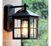 Retro Wall Sconce Square Outdoor LED Wall Light Waterproof Aluminum Glass Lantern Wall Lamp Exterior Wall Lanterns Simple Antique Villa Door Hall Garden Porch Patio E27 courtyard Balcony, black