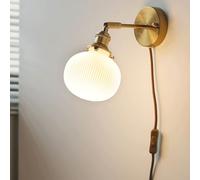 Retro Wall Sconce with White Ceramic Shade, Plug-in Design with Switch Cord, Ideal for Bedroom, Living Room, Reading Nook, Vintage Lighting Fixture (A)/a
