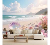 Retro Wallpaper 250x180cm Colorful Shells On The Coast Girls Wallpaper for Bedroom Realistic 3D Oil Canvas Mural with Seamless Joints, Great for Study Room or Media Wall EB24-538