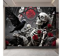 Retro Wallpaper 250x180cm Crow Skeleton Girls Wallpaper for Bedroom Realistic 3D Oil Canvas Mural with Seamless Joints, Great for Study Room or Media Wall EB24-3965