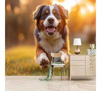 Retro Wallpaper 250x180cm Dog Girls Wallpaper for Bedroom Realistic 3D Oil Canvas Mural with Seamless Joints, Great for Study Room or Media Wall EB24-4588