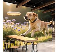 Retro Wallpaper 250x180cm Dog Girls Wallpaper for Bedroom Realistic 3D Oil Canvas Mural with Seamless Joints, Great for Study Room or Media Wall EB24-4057