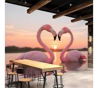 Retro Wallpaper 250x180cm Flamingo Heart Girls Wallpaper for Bedroom Realistic 3D Oil Canvas Mural with Seamless Joints, Great for Study Room or Media Wall EB24-2503