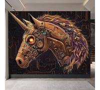 Retro Wallpaper 250x180cm Mechanical Horse Girls Wallpaper for Bedroom Realistic 3D Oil Canvas Mural with Seamless Joints, Great for Study Room or Media Wall EB24-4220