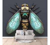 Retro Wallpaper 250x180cm Mechanical Insect Girls Wallpaper for Bedroom Realistic 3D Oil Canvas Mural with Seamless Joints, Great for Study Room or Media Wall EB24-4262