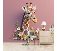Retro Wallpaper 250x180cm Pink Stone Jigsaw Puzzle Giraffe Girls Wallpaper for Bedroom Realistic 3D Oil Canvas Mural with Seamless Joints, Great for Study Room or Media Wall EB24-1096
