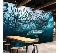 Retro Wallpaper 250x180cm Shark School Girls Wallpaper for Bedroom Realistic 3D Oil Canvas Mural with Seamless Joints, Great for Study Room or Media Wall EB24-2899