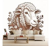 Retro Wallpaper 250x180cm Simple Line Sheep Girls Wallpaper for Bedroom Realistic 3D Oil Canvas Mural with Seamless Joints, Great for Study Room or Media Wall EB24-983