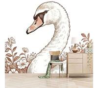 Retro Wallpaper 250x180cm Simple Line Swan Girls Wallpaper for Bedroom Realistic 3D Oil Canvas Mural with Seamless Joints, Great for Study Room or Media Wall EB24-1046