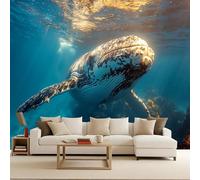 Retro Wallpaper 250x180cm Whales On The Seabed Girls Wallpaper for Bedroom Realistic 3D Oil Canvas Mural with Seamless Joints, Great for Study Room or Media Wall EB24-5041