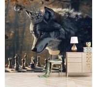 Retro Wallpaper 250x180cm Wolf King Girls Wallpaper for Bedroom Realistic 3D Oil Canvas Mural with Seamless Joints, Great for Study Room or Media Wall EB24-5625