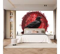 Retro Wallpaper 250x370cm Crow Totem Leaf Wallpaper Seamless Edge-to-Edge Canvas Mural in Oil Painting Style for Elegant Living Room Design EB24-4455