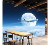 Retro Wallpaper 250x370cm Moon Plane Leaf Wallpaper Seamless Edge-to-Edge Canvas Mural in Oil Painting Style for Elegant Living Room Design EB24-3698