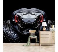 Retro Wallpaper 250x370cm Red Eyed Black Snake Leaf Wallpaper Seamless Edge-to-Edge Canvas Mural in Oil Painting Style for Elegant Living Room Design EB24-5841