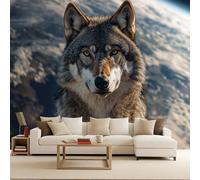 Retro Wallpaper 250x420cm Earth Wolf Hallway Wallpaper Oil Painting Texture Canvas Mural, Joined Seamlessly, Ideal for Hallway or Reception Space EB24-10626
