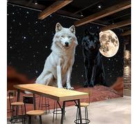 Retro Wallpaper 300x210cm Black and White Wolf Moon Stick on Wallpaper 3D Wall Design with Seamless Oil Painting Canvas, Great for Creating an Accent Wall in Dining Area EB24-9201